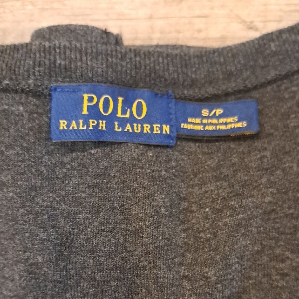 Polo by Ralph Lauren Gray V-Neck Sweater with Subtle Blue Emblem - Picture 2 of 5